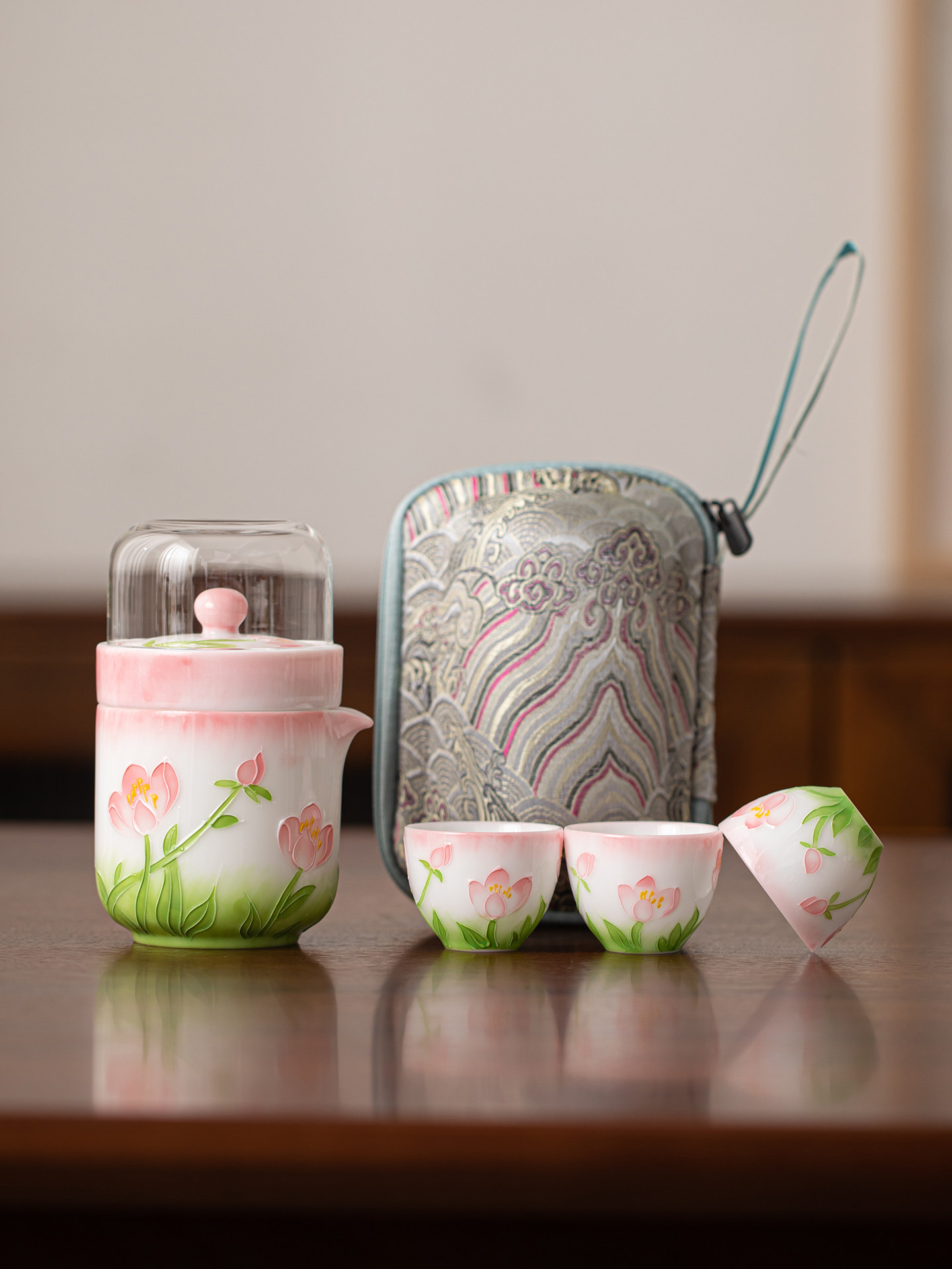 拾羡手绘冰种羊脂玉瓷旅行茶具套装一人饮户外便携快客杯一壶三杯,餐饮具,功夫茶具,淘宝优惠券,粉丝福利购,淘宝优惠卷