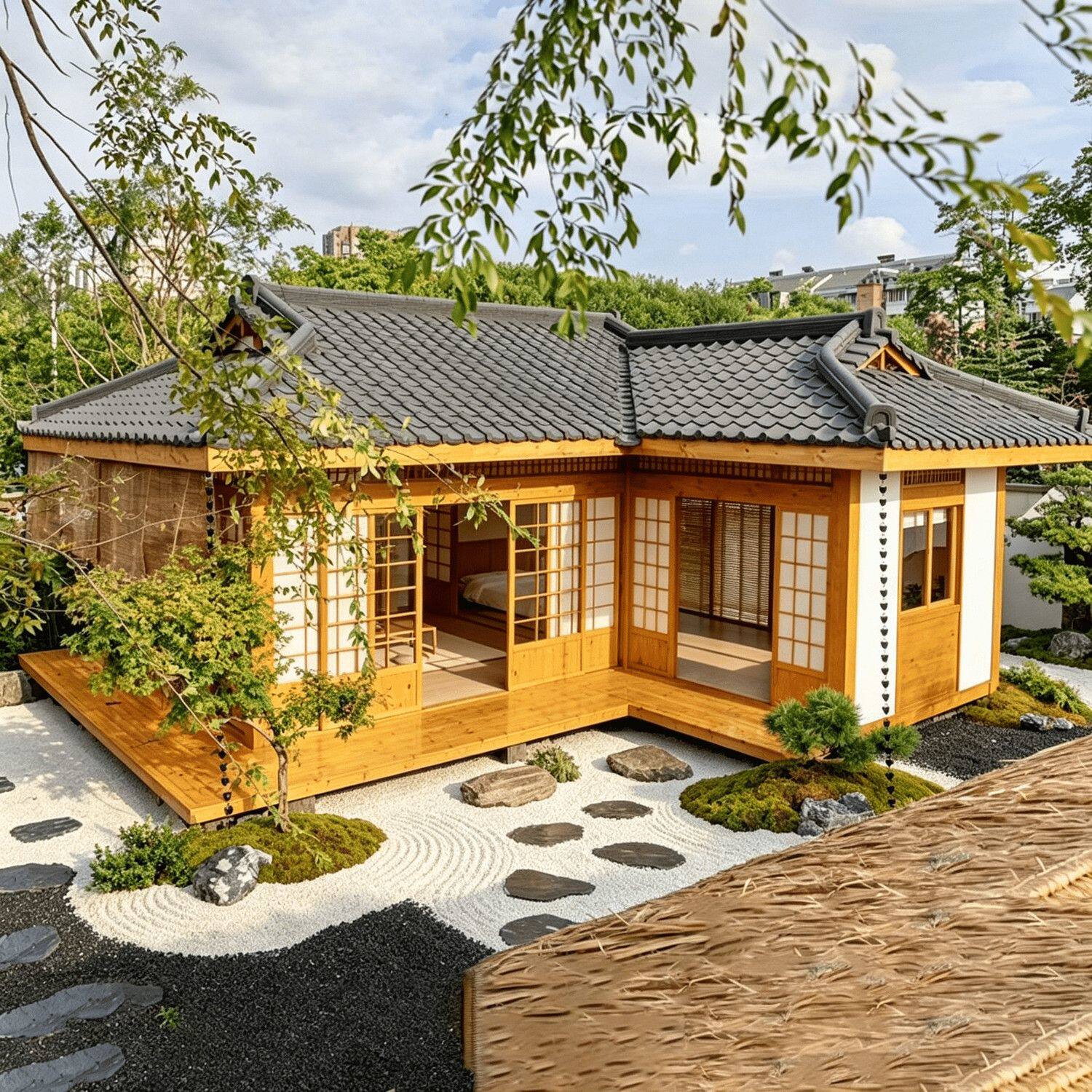 户外庭院木屋日式小木屋别墅民宿室外茶室茅草防腐木木屋网红木屋