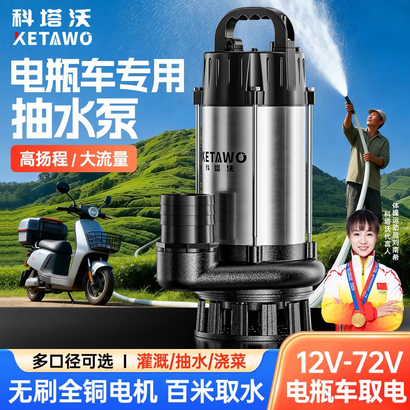 电动车专用潜水泵农用灌溉浇r菜大流量无刷直流抽水泵12V48V60V72
