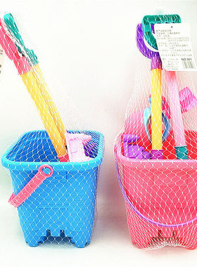 网袋装儿童沙滩玩具8件套城堡桶挖土挖沙大铲子花洒套装