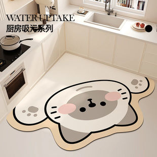卡通家用厨房地垫吸水防滑耐脏脚垫速干易清洗硅藻泥地垫可发