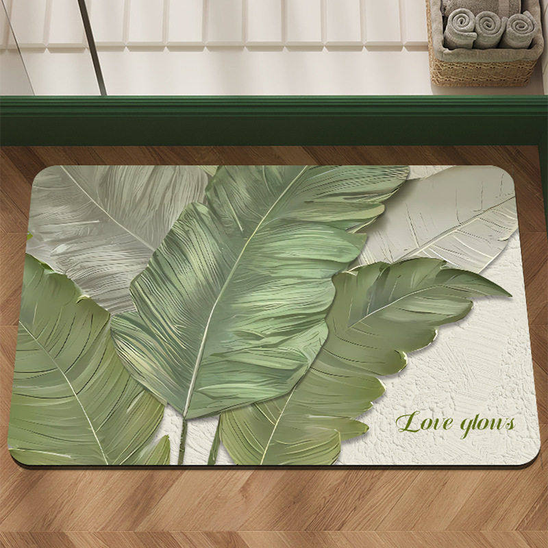 轻奢绿叶硅藻泥地垫浴室卫生间耐脏防滑吸水速干脚垫玄关入户门垫,居家布艺,家用脚垫,淘宝优惠券,粉丝福利购,淘宝优惠卷
