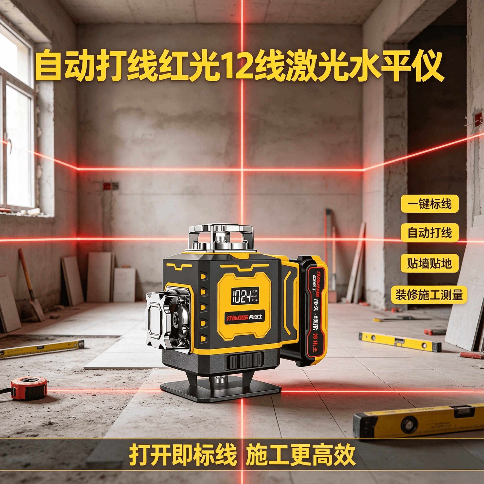 自动打线红光12线激光水平仪工业施工测量仪器一键标线工具