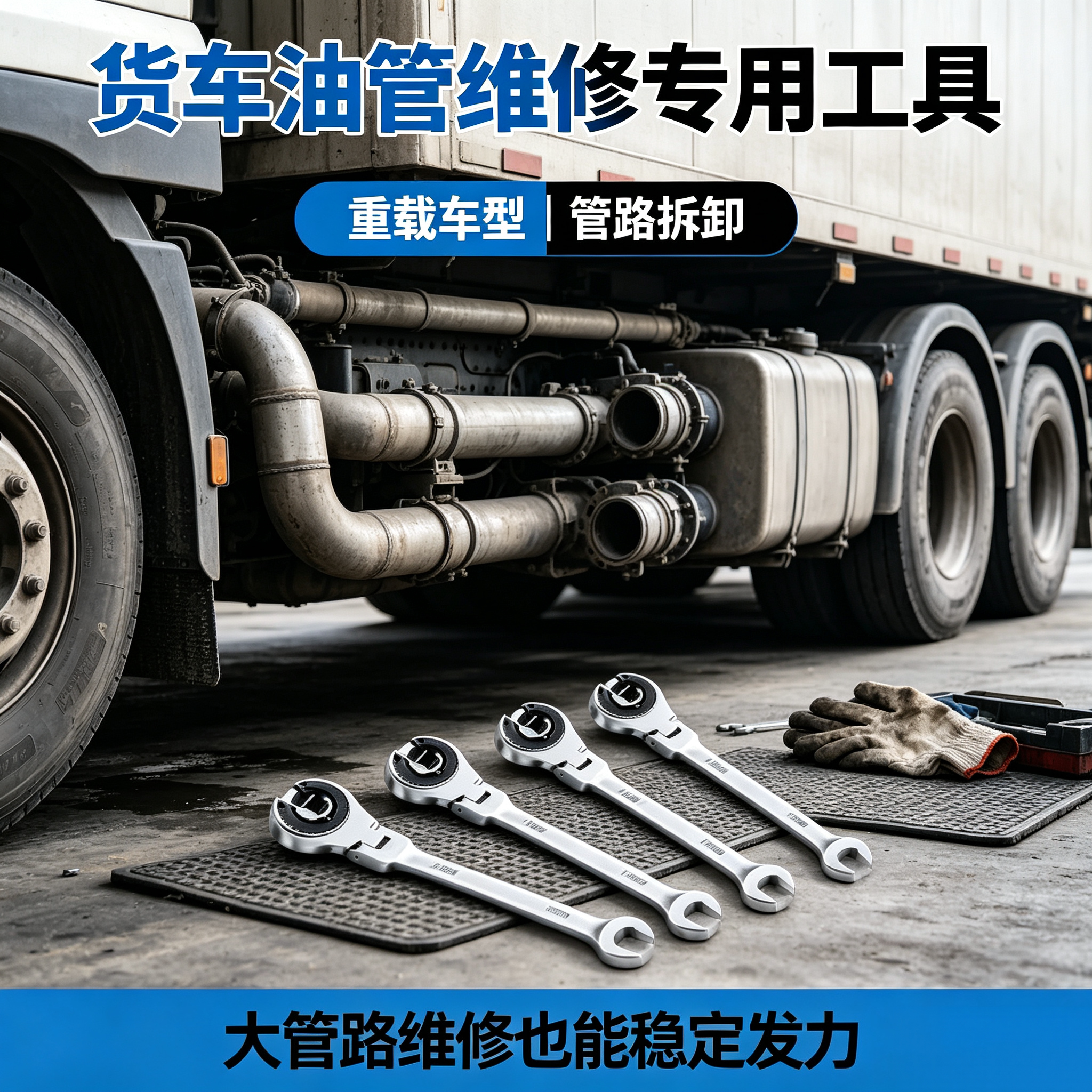 货车油管维修专用棘轮扳手双向开口重载车型管路拆卸工具