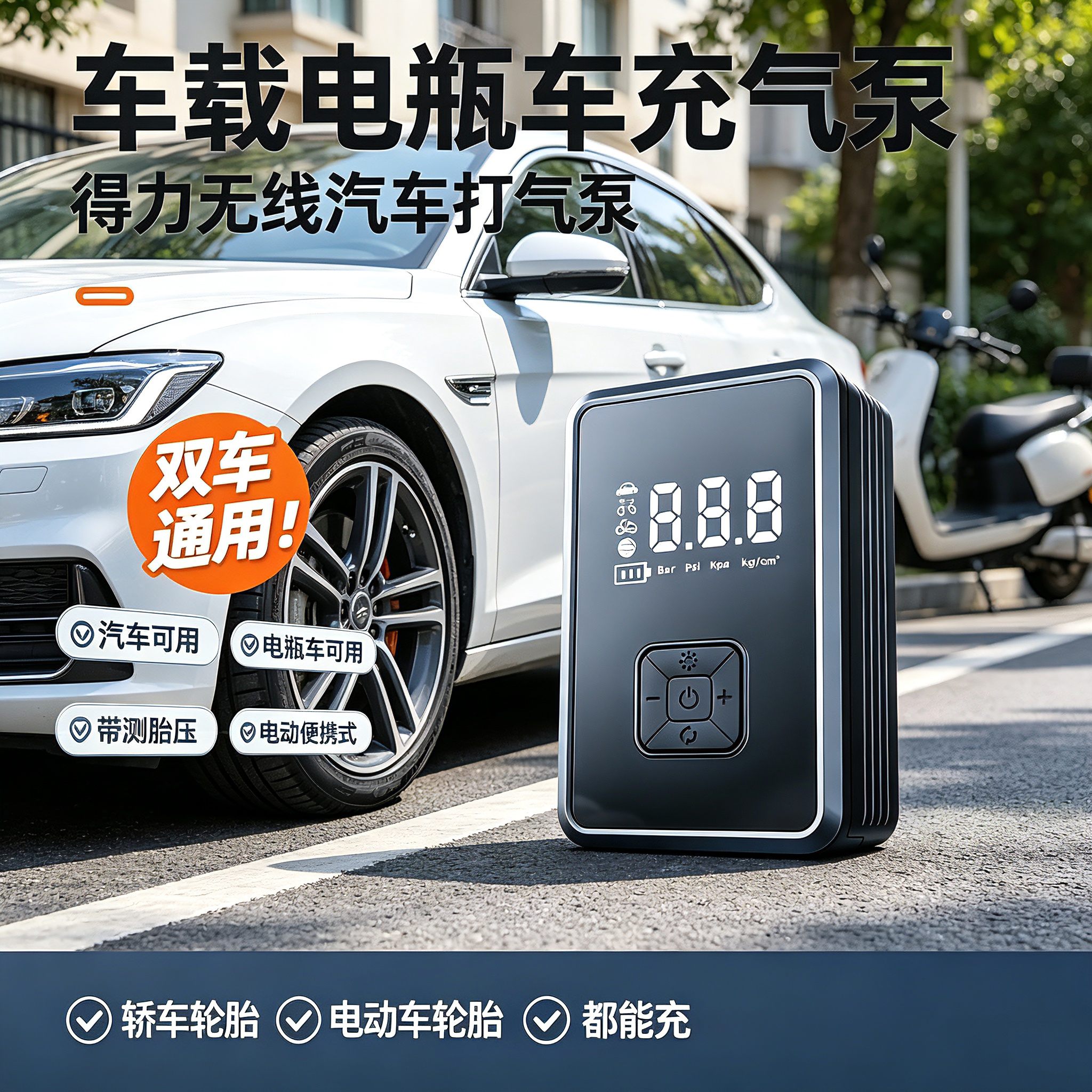 车载电瓶车充气泵得力无线汽车