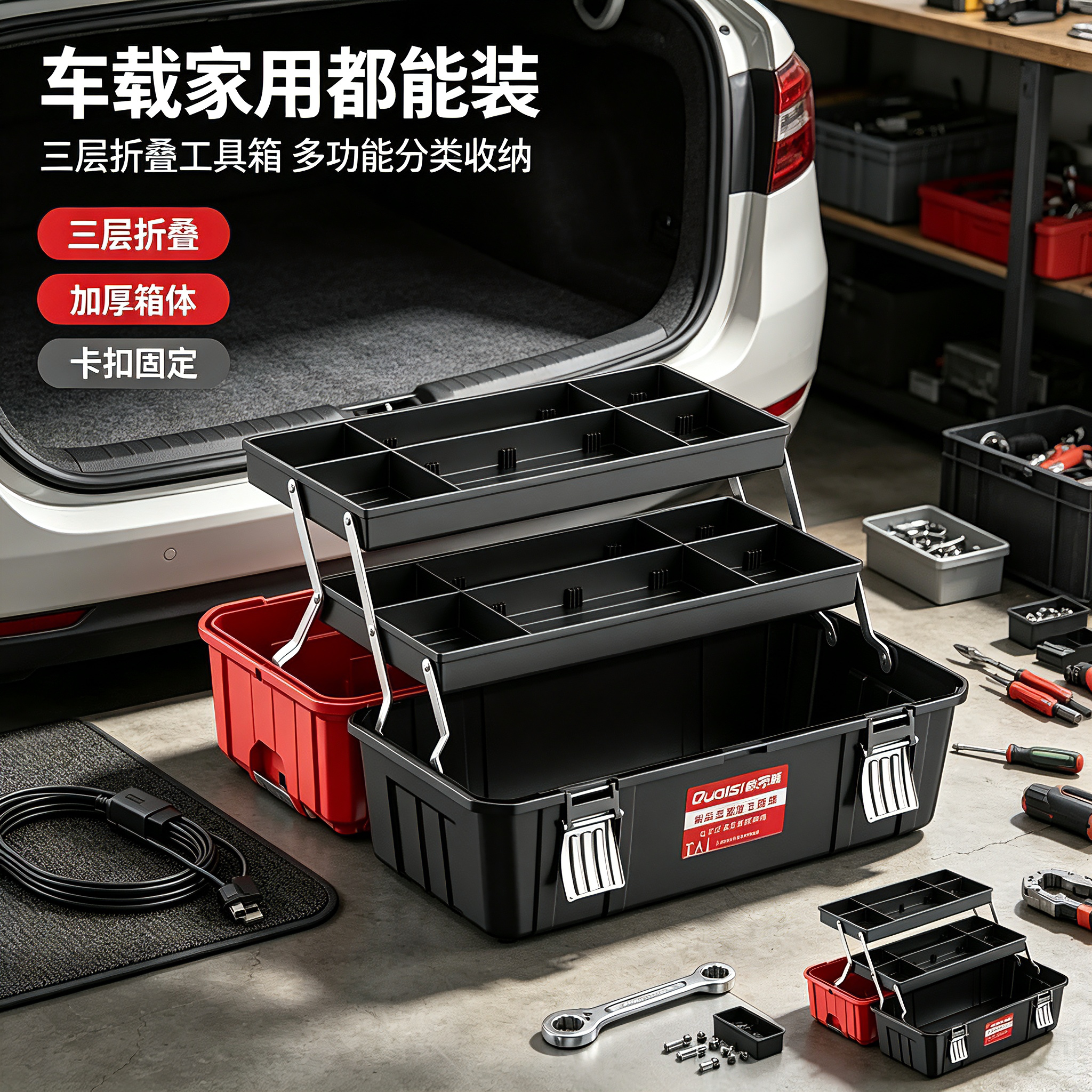 品质三层折叠工具箱德国多功能收