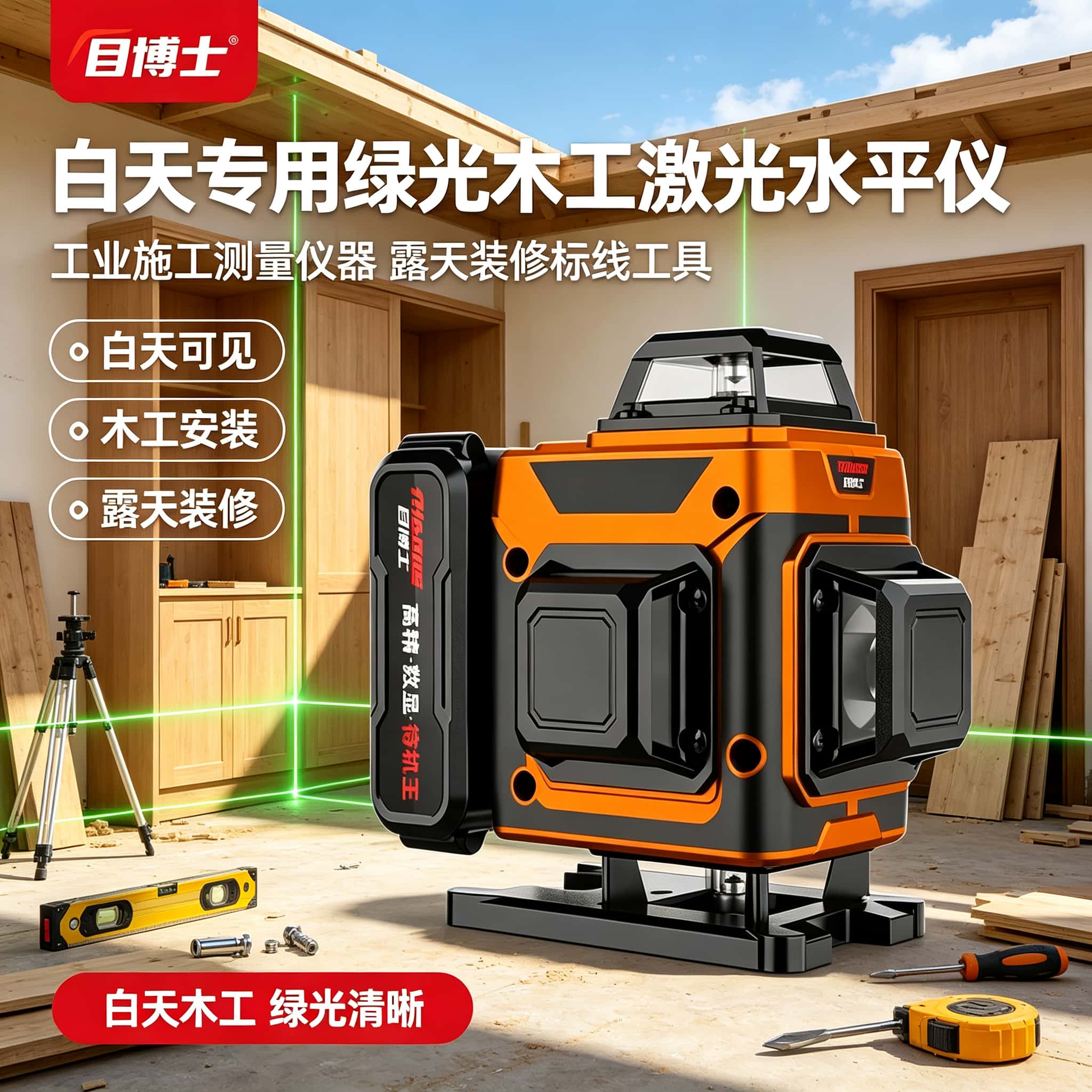 白天专用绿光木工激光水平仪工业施工测量仪器露天装修标线工具