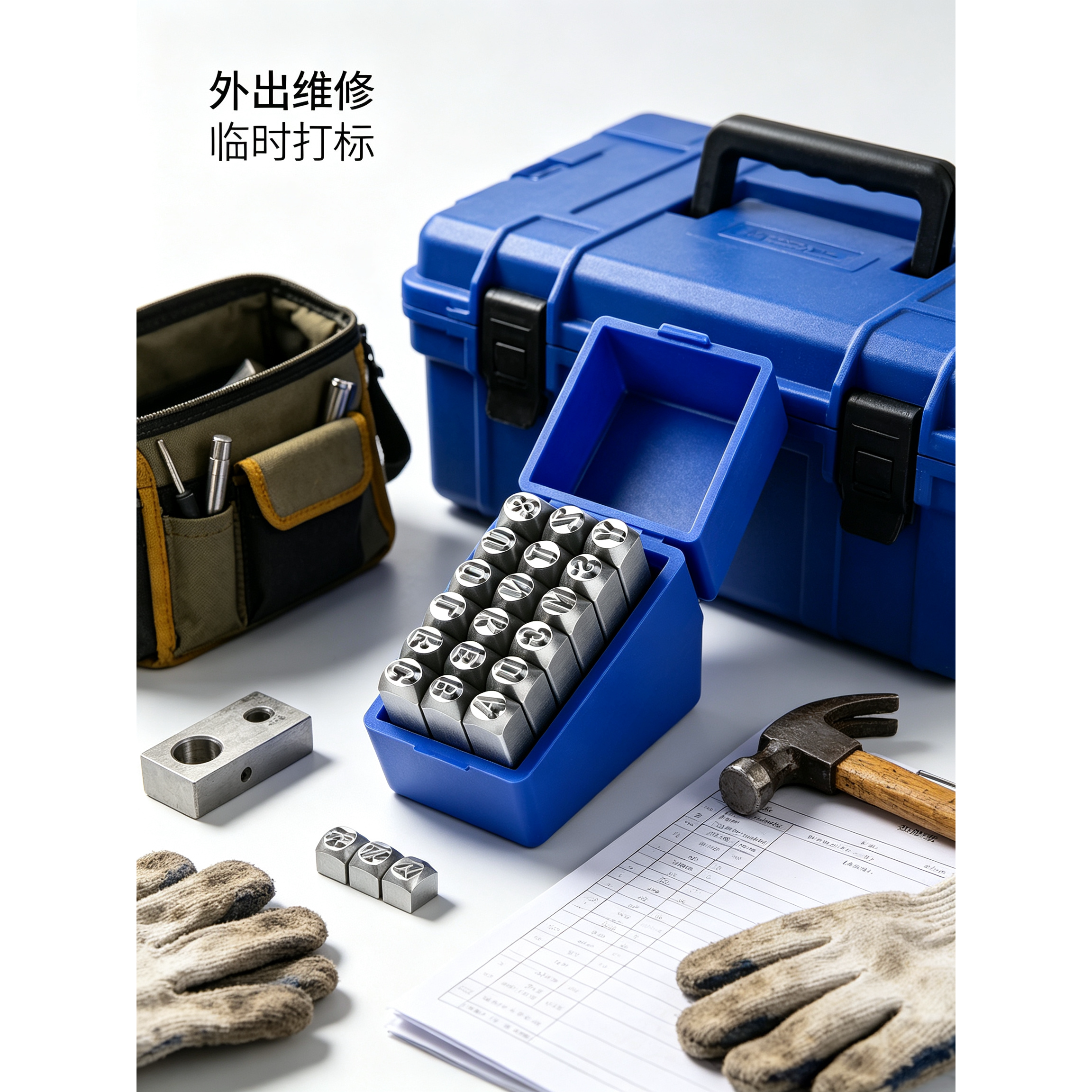 便携收纳钢字码套装0-8mm数字字母外出维修临时工件打标工具