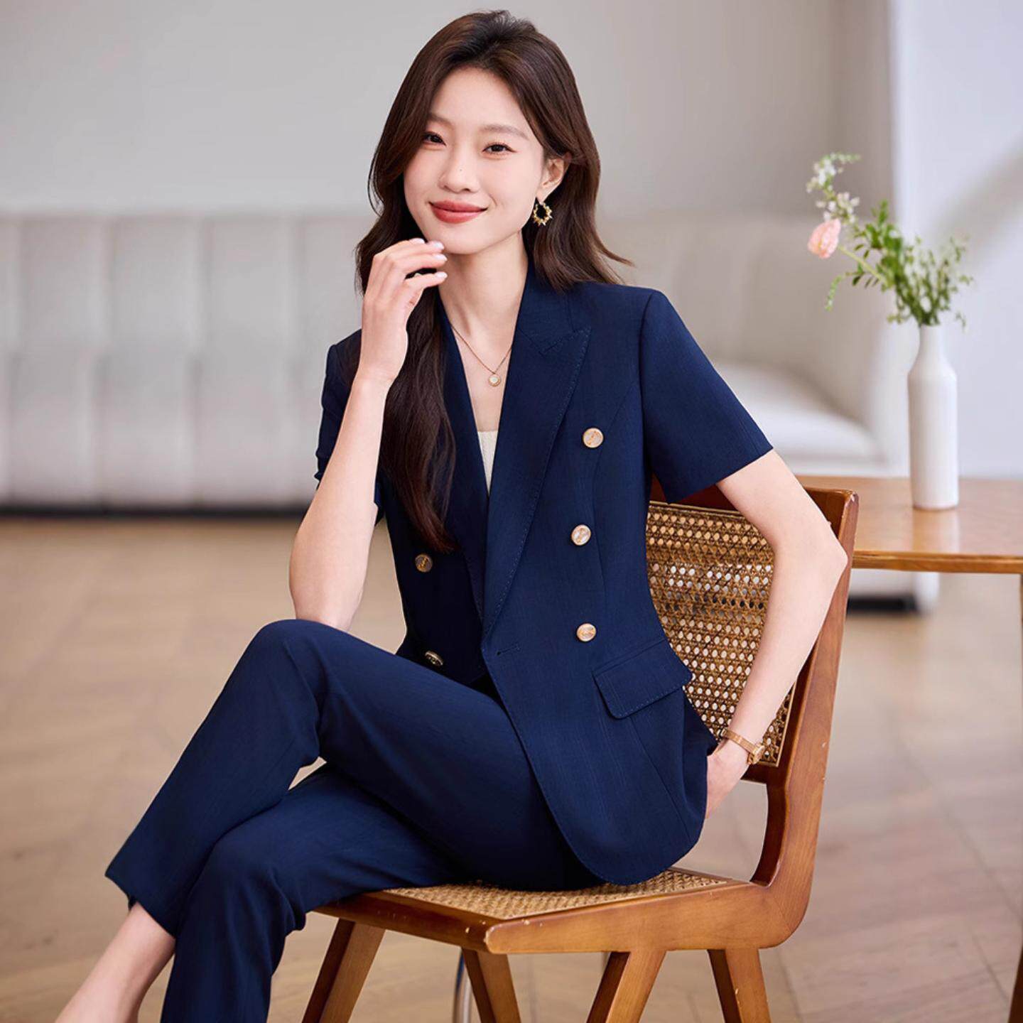 新款职业套装女夏季短袖西装正装美容师工作服酒店前台珠宝店制服