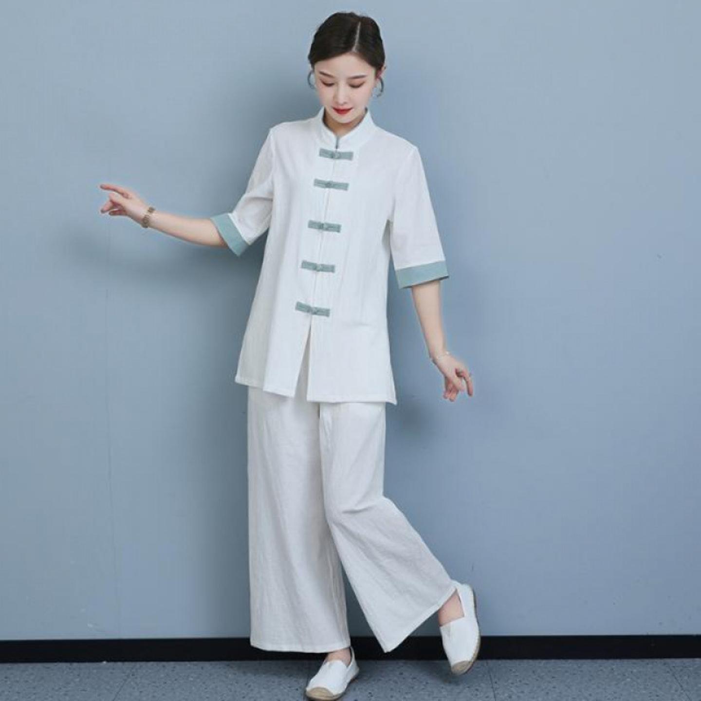 中国风禅意女装棉麻茶艺服禅修服