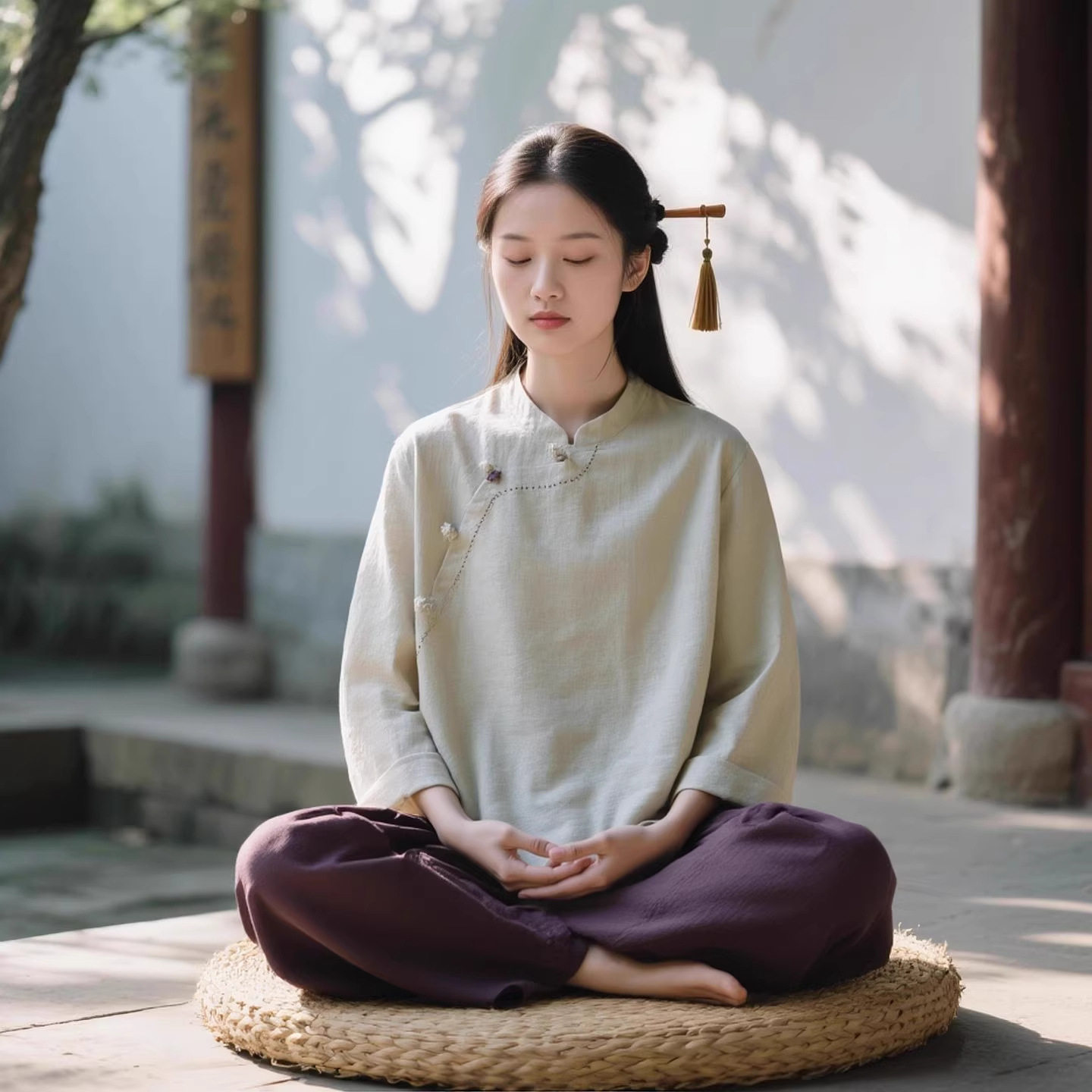 居士服女款秋季新款中式斜襟棉麻盘扣上衣寺院拜佛素衣打坐禅修服