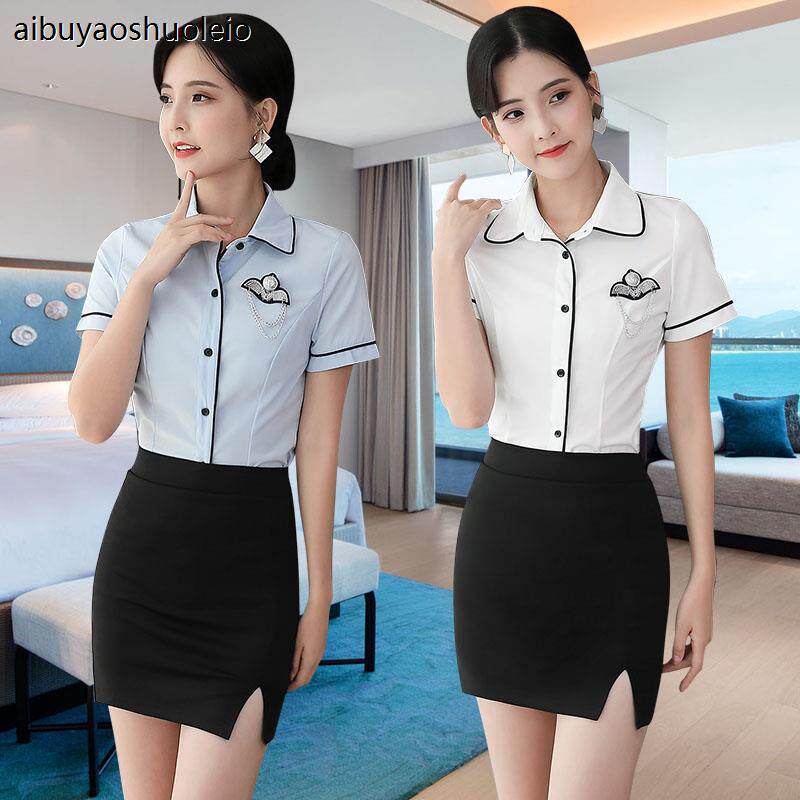 2024新款工作服女足浴足疗技师套装气质衬衣工衣KTV公主服百褶裙