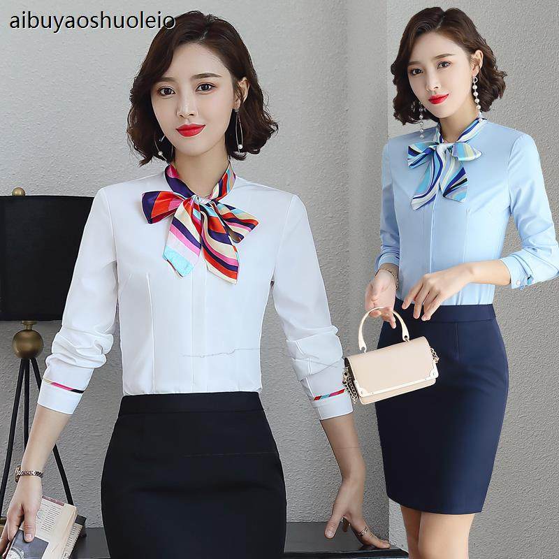 秋冬新款酒店服务员工作服女长袖衬衣珠宝店前台收银员职业装套装