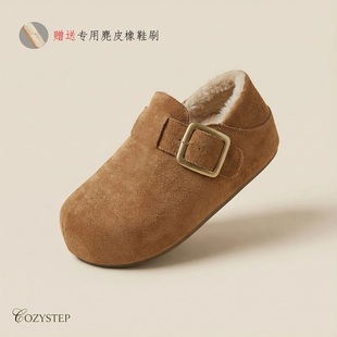 加厚懒人一脚蹬学院风博肯鞋 复古勃肯鞋 女「4cm真皮雪花绒」冬季