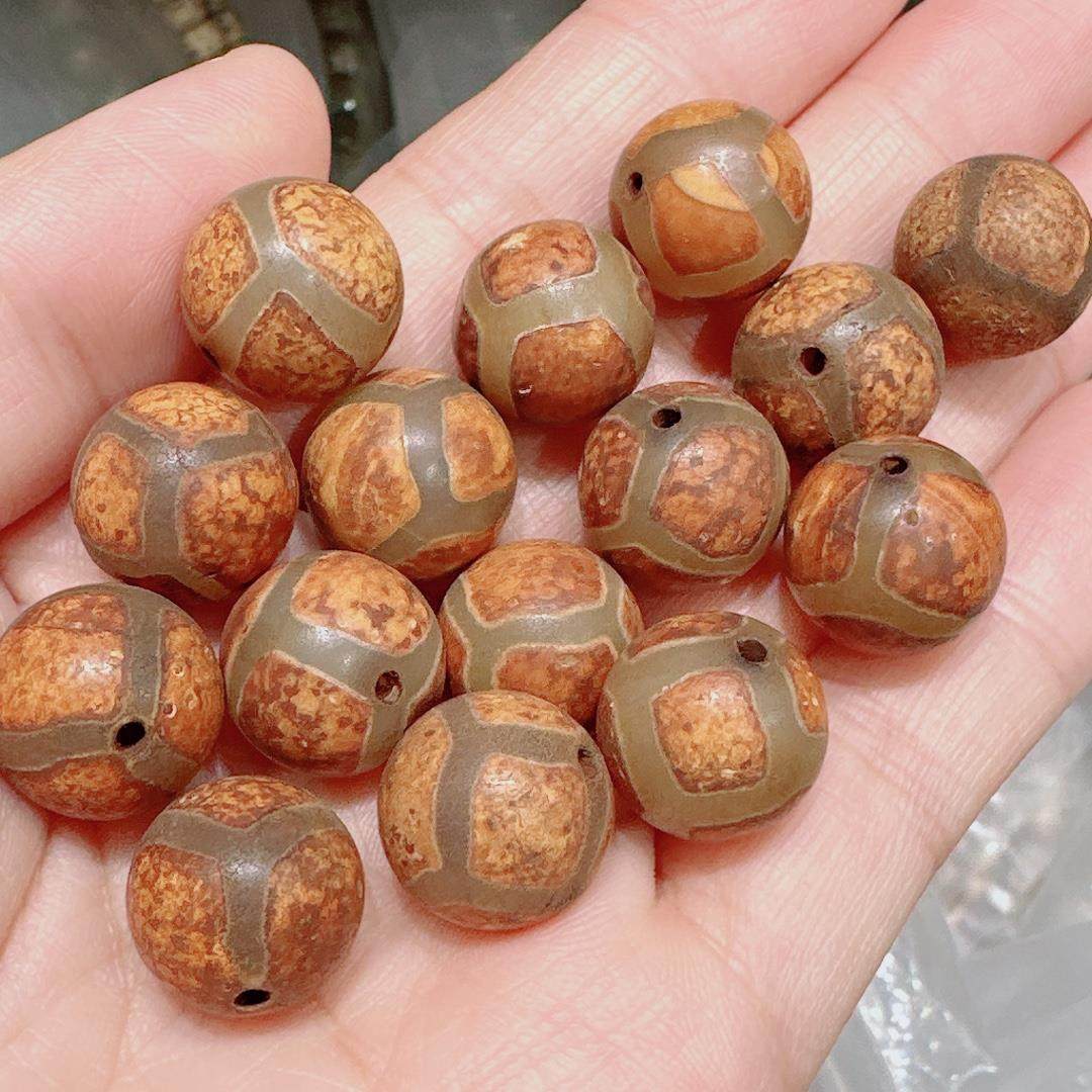 藏式天眼三眼天珠老玛瑙圆珠文玩佛手工手串饰品配饰配件散珠