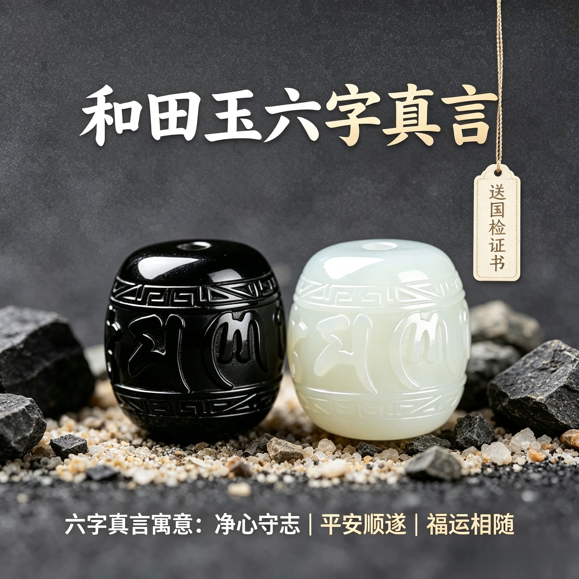 天然和田玉羊脂白黑青墨玉六字真言金刚星月菩提老型桶腰顶配散珠