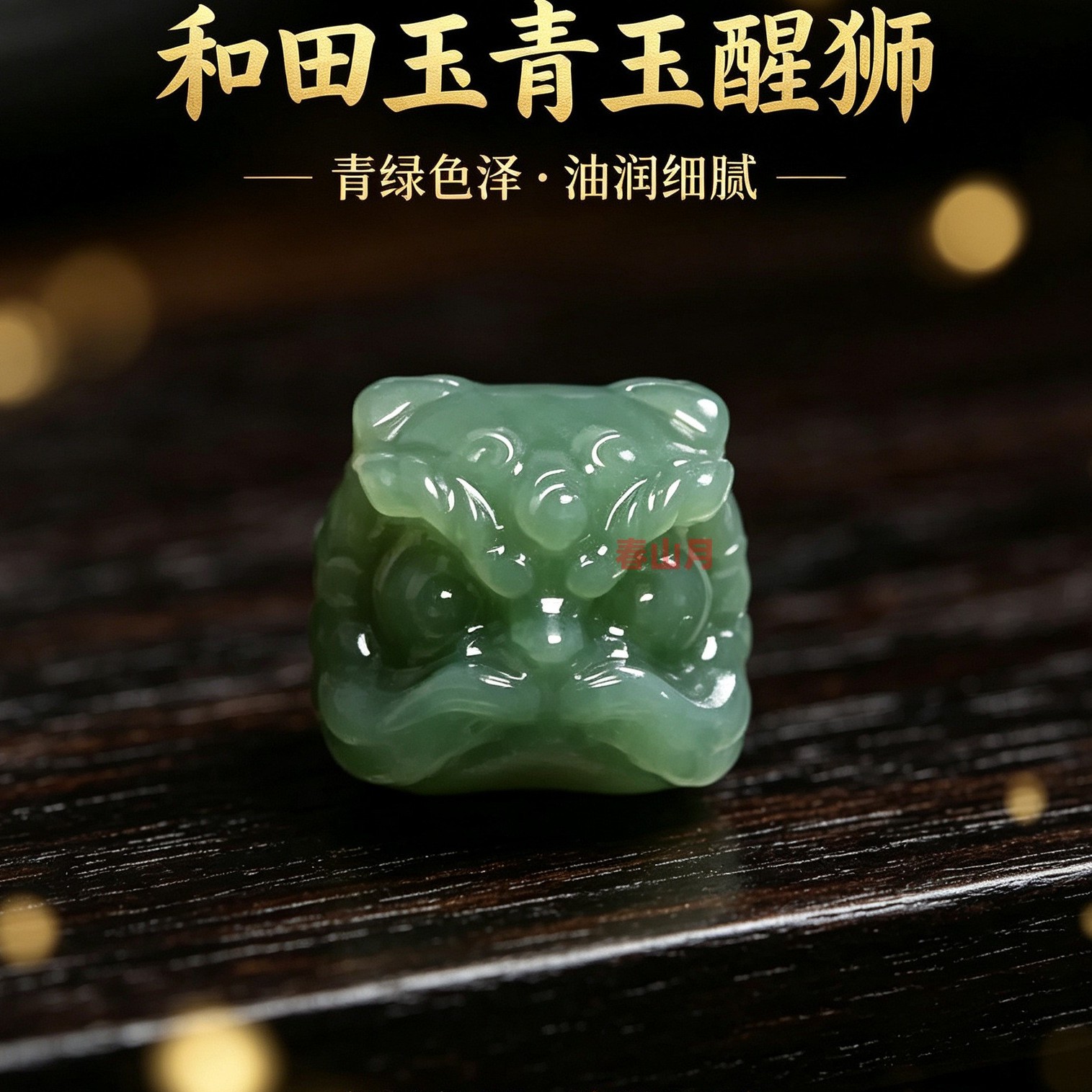 天然新疆和田玉青玉深色醒狮单珠和田玉深青色醒狮头多宝手串配珠图片