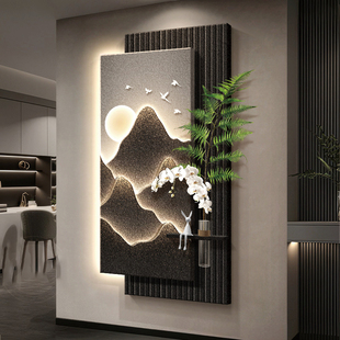 现代轻奢玄关装饰画水培绿植背有靠山入户正对门挂画高级感壁画