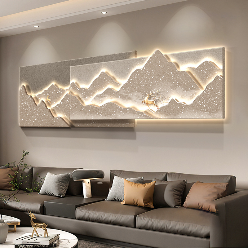 现代轻奢高档客厅装饰画背有靠山大气沙发背景墙挂画寓意山水壁画