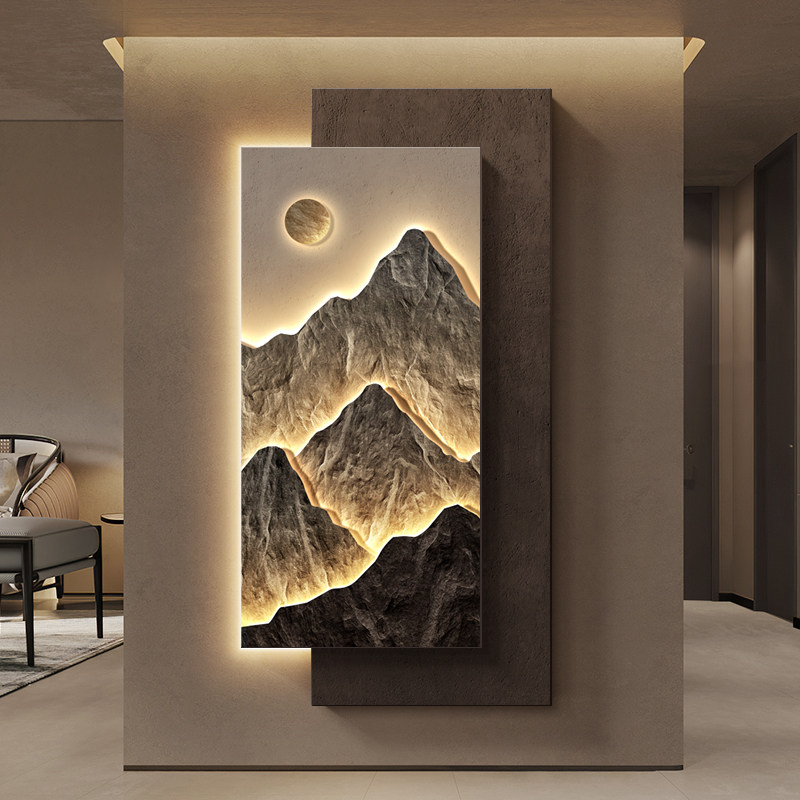 背有靠山玄关装饰画轻奢山水走廊过道挂画高级感入户正对门壁灯画