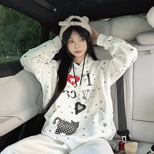 星星满印连帽卫衣女秋冬款 甜辣个性 银狐绒宽松百搭慵懒风外套上衣