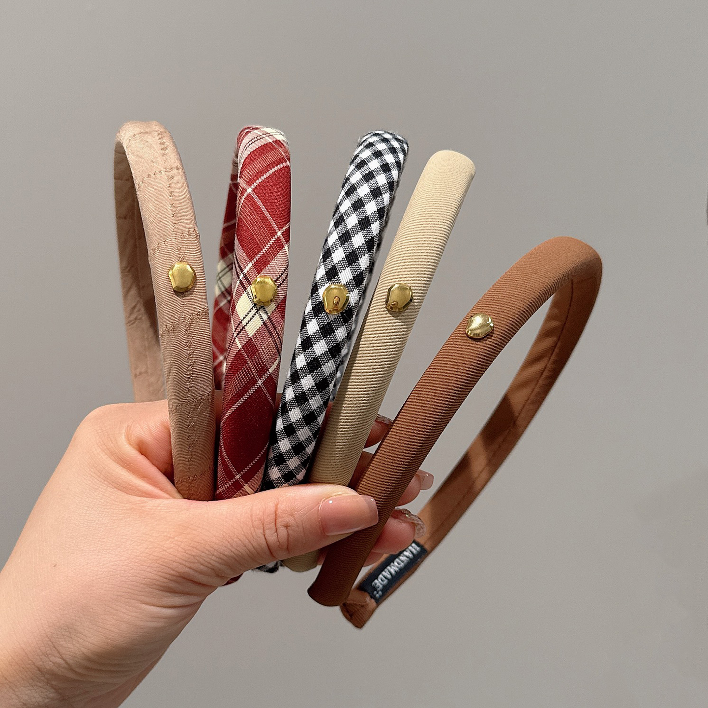 2025新款洗法式金标细边格纹发箍