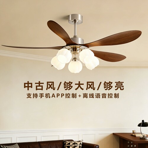 中古风客厅风扇灯2026年新款大风