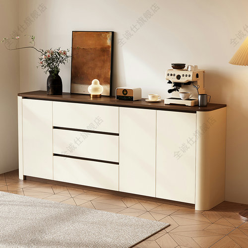 圆弧实木餐边柜一体靠墙餐厅橱柜