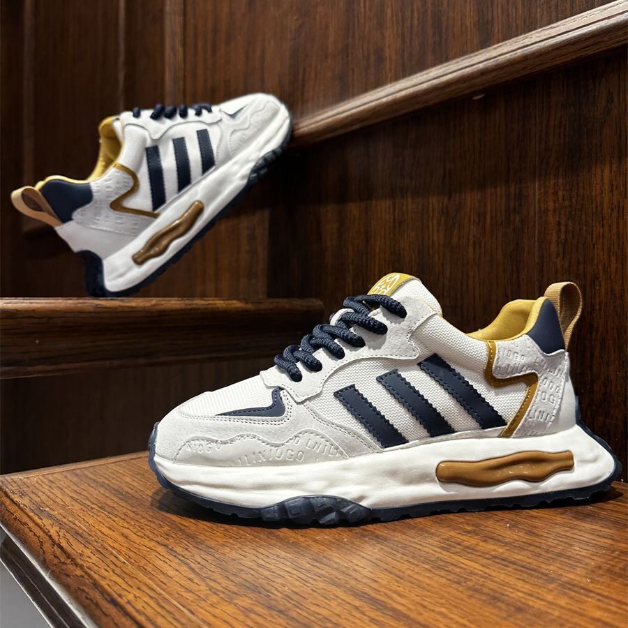 欧洲站三条杠网布透气老爹鞋2025夏季新款时尚百搭运动休闲男鞋子