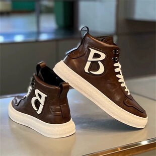 潮牌男鞋2025冬季新款加绒高帮鞋男士潮流百搭真皮板鞋厚底休闲鞋