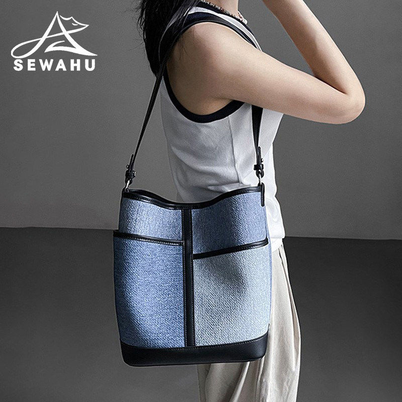 小众高级感水桶包女2026新款牛仔托特单肩包大容量上班通勤斜挎包