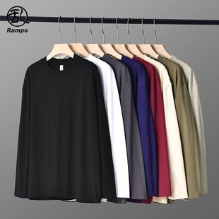 220g重磅纯色长袖t恤男女款纯棉宽松打底内搭情侣装上衣