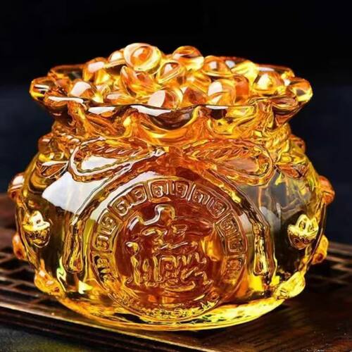 聚盆钱袋子储蓄招财纳福吉祥好运礼品黄水晶福袋家居装饰摆件