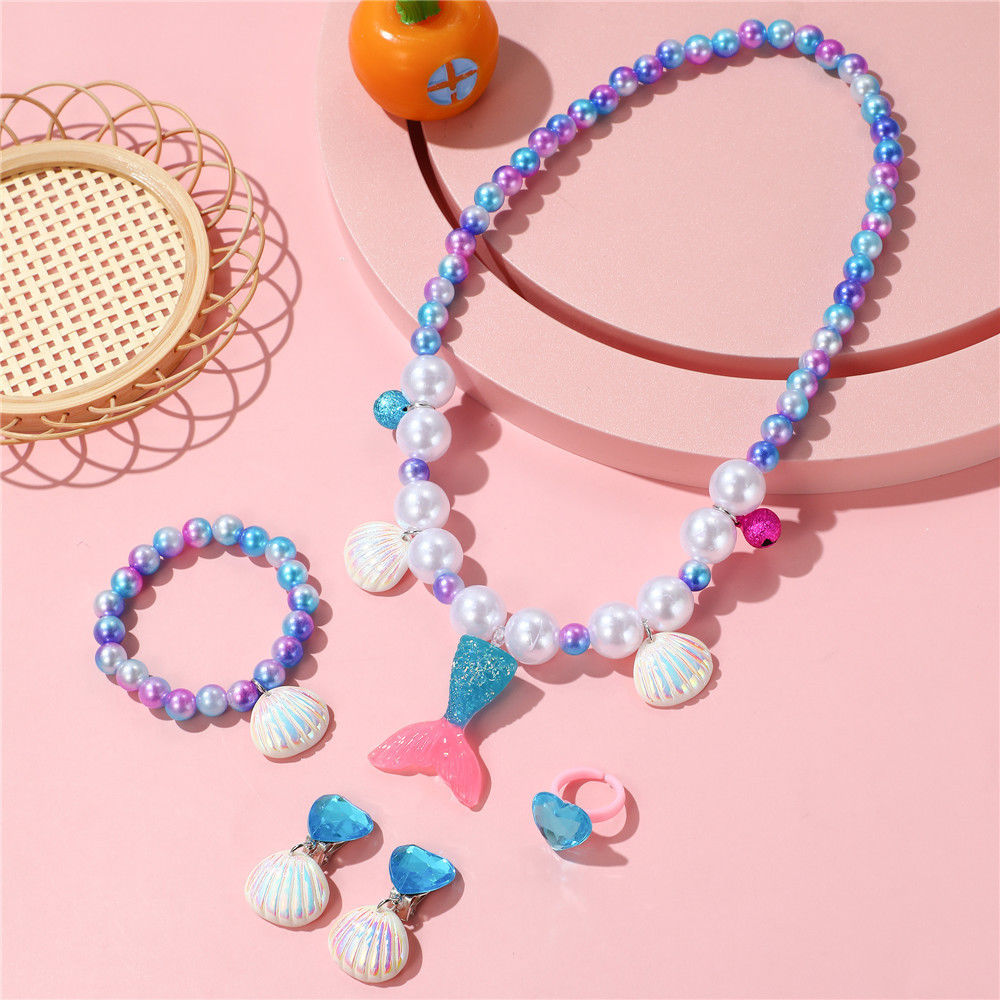2025新款儿童首饰套盒创意多巴胺项链女童美人鱼手链贝壳公主DIY