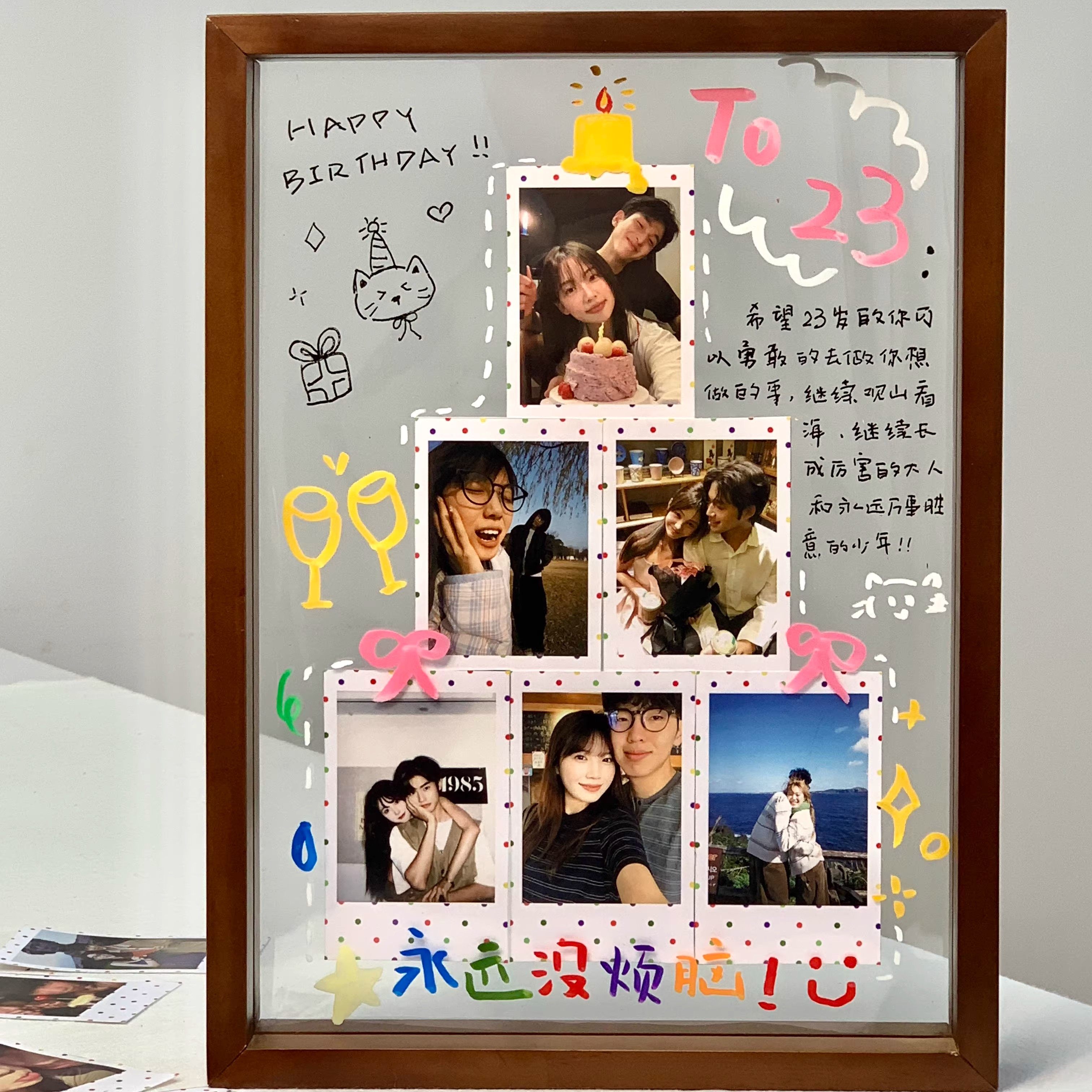 柚顿双面透明波点蛋糕生日相框彩色拍立得纪念日礼物diy照片定制