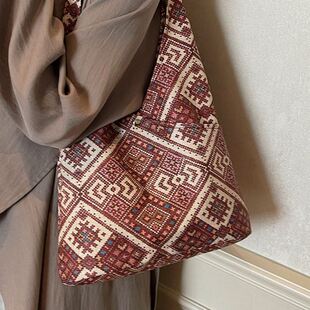 新疆民族风包包喀什古城旅行穿搭配饰格子小拎包伴手礼包包送朋友