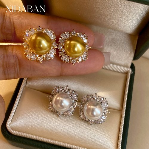 西大班法式轻奢镶满钻珍珠耳环女