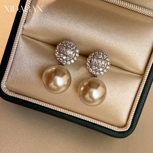 西大班璀璨爆闪微镶锆珍珠耳环女