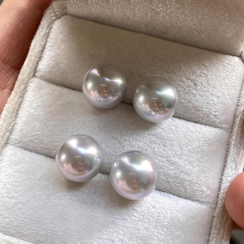 西大班人造蓝血澳白珍珠耳钉女