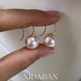 2025秋冬施家珍珠人造澳白耳环女法式高级感高跟鞋耳钩耳饰