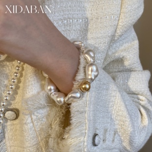 仿巴洛克异型珍珠手串极光天女Akoya简约不规则镶钻轻奢小众手链