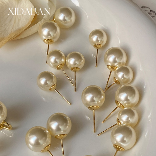 西大班奶油玫瑰色施家珍珠耳环女