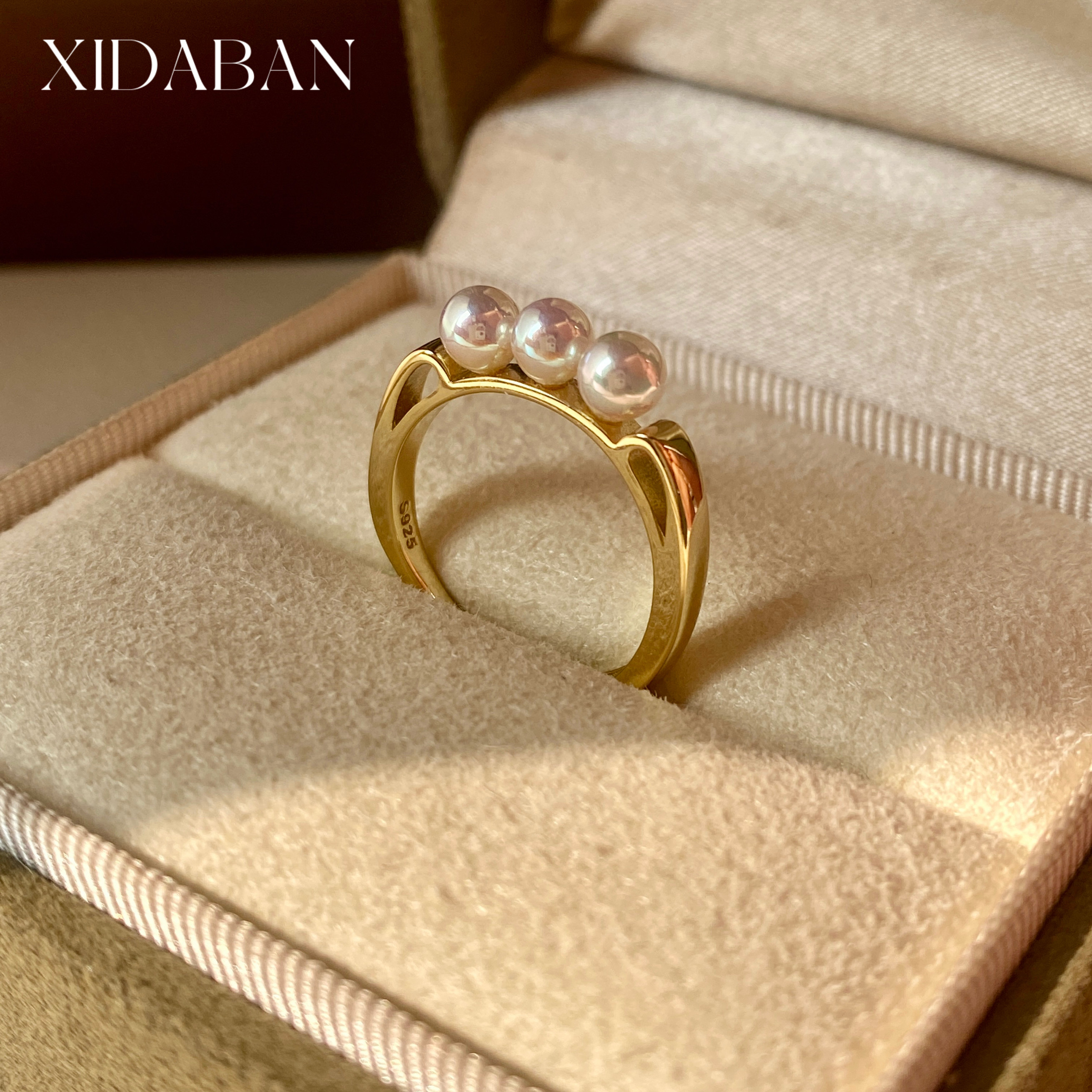 西大班天女akoya三珠戒指925纯银