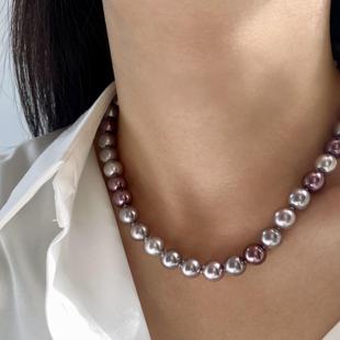 西大班2025夏季新款爱迪生珍珠项链混彩施家妖紫色串珠锁骨链女