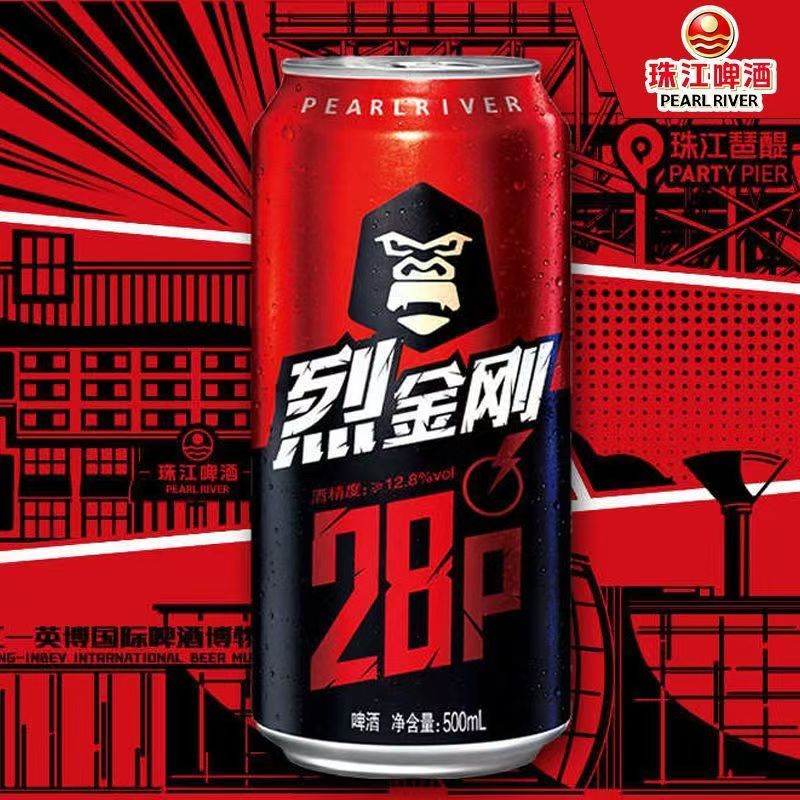 珠江啤酒烈金刚500ml*12罐28°P高浓原酿发酵烈性啤酒非原箱批发