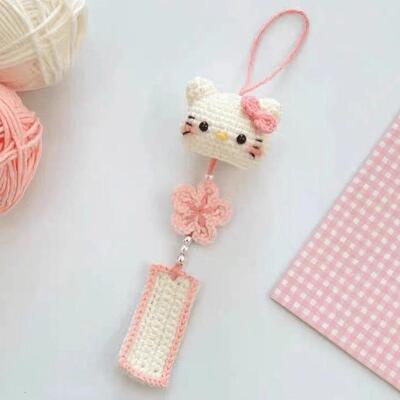 毛线钩针可爱Kitty樱花挂件