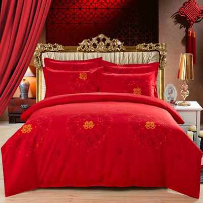新款全棉婚庆四件套纯棉结婚床上用品新婚房喜被大红色被套件床单
