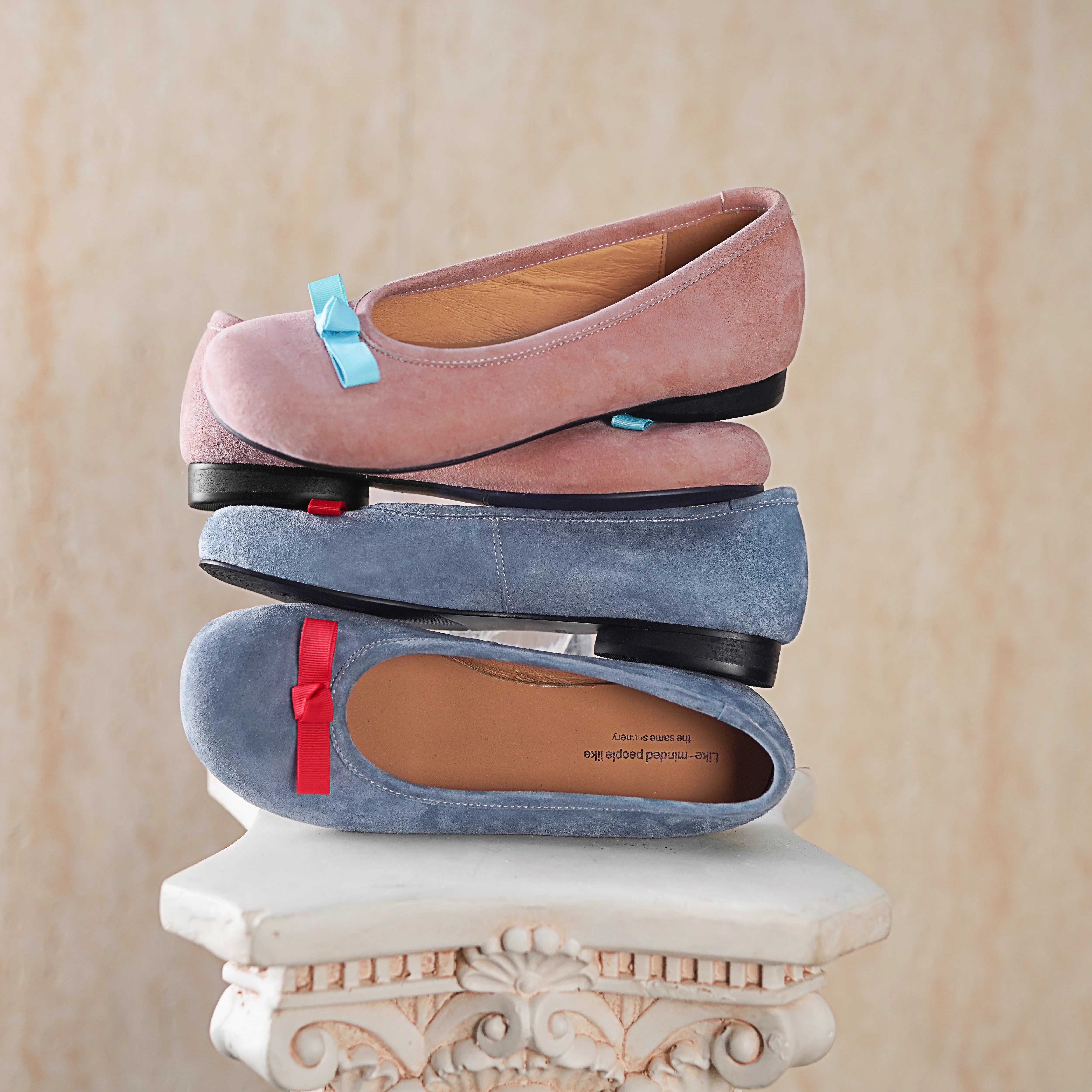 锦韵琳琅真皮蝴蝶结平底芭蕾鞋