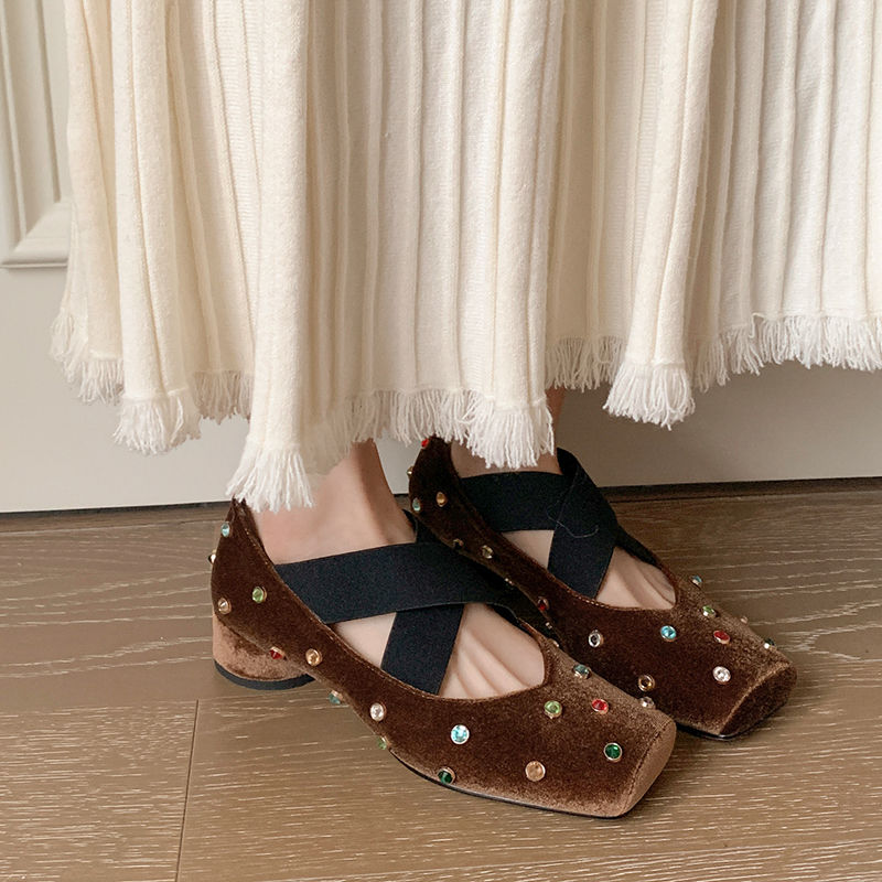 法式复古丝绒玛丽珍鞋