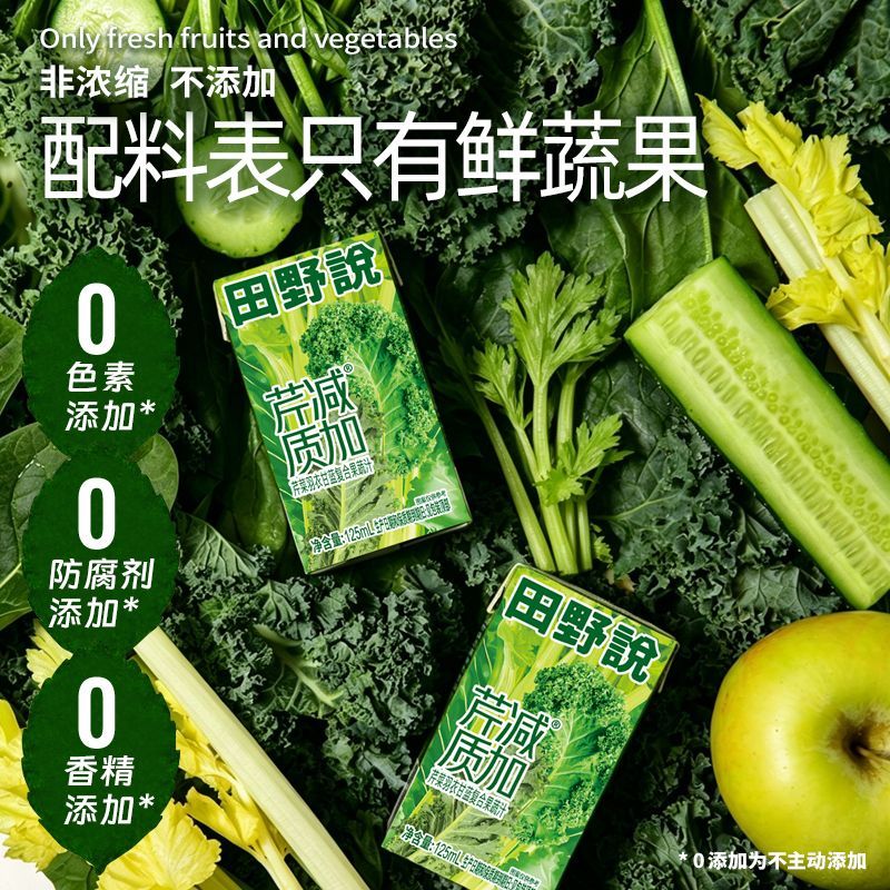 田野说芹菜混合125ml*16盒果蔬汁羽衣甘蓝蔬菜汁儿童添加饮料整箱